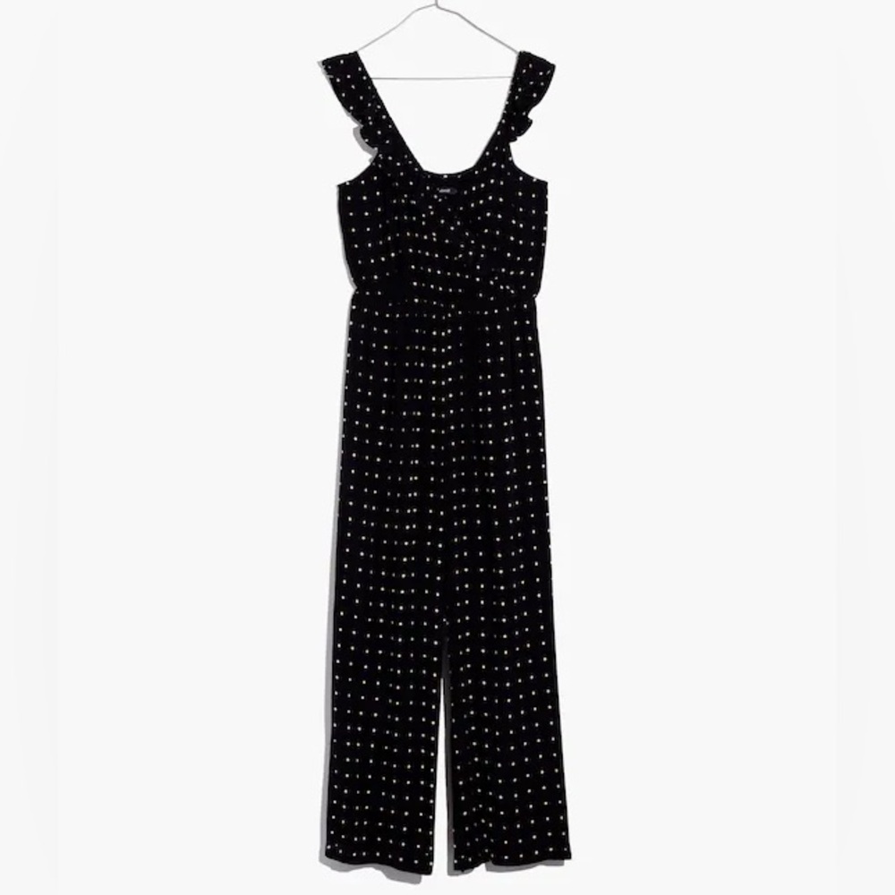 Madewell Petite Ruffle-Front Wrap Jumpsuit in Grid Dotted